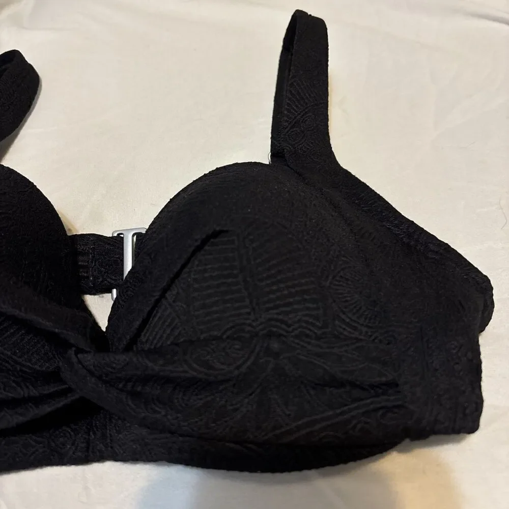 Lands End Black Paisley Textured Twist Underwire Bikini Top Women's Size 4 Swim